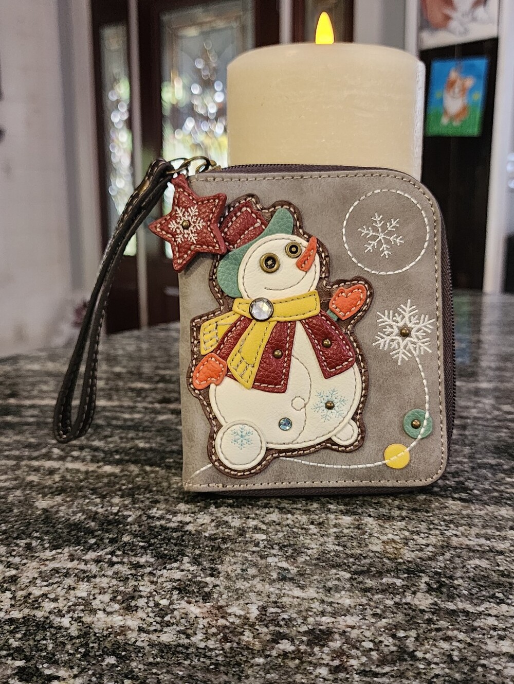 Chala Snowman Vegan Leather Zip-Around Wallet Wristlet